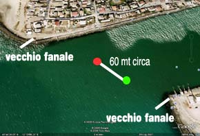 vista googlemaps con grafico dei fanali di Fiumara Grande